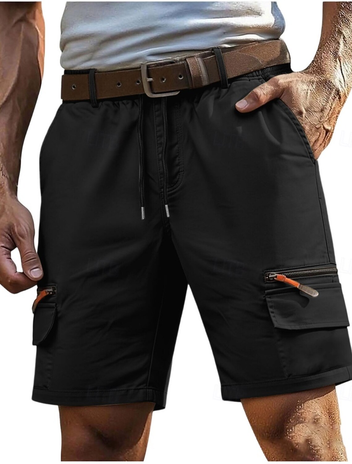 Men's Tactical Cargo Cargo Shorts Shorts Casual Shorts Drawstring Pocket Elastic Waist Plain Comfort Breathable Knee Length Daily Outdoor Vacation Vacation Fashion Khaki Black Inelastic