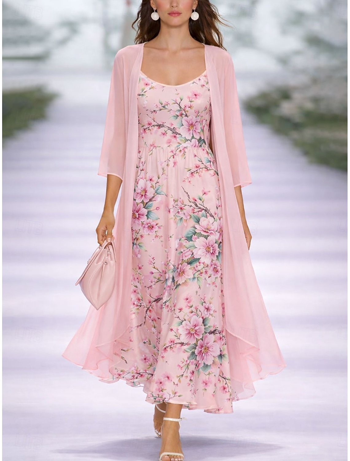 Women's Midi Dress A Line Dress Vacation Casual Boho Regular Fit Ombre Graphic 3/4 Length Sleeve V Neck Blue Light Pink Pink Light Blue Summer Spring Fall Winter
