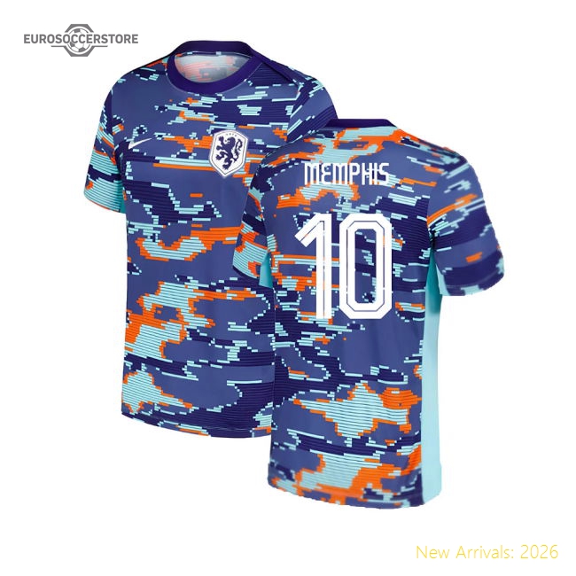 2024-2025 Netherlands Pre-Match Training Shirt (Blue) - Kids (Memphis 10)