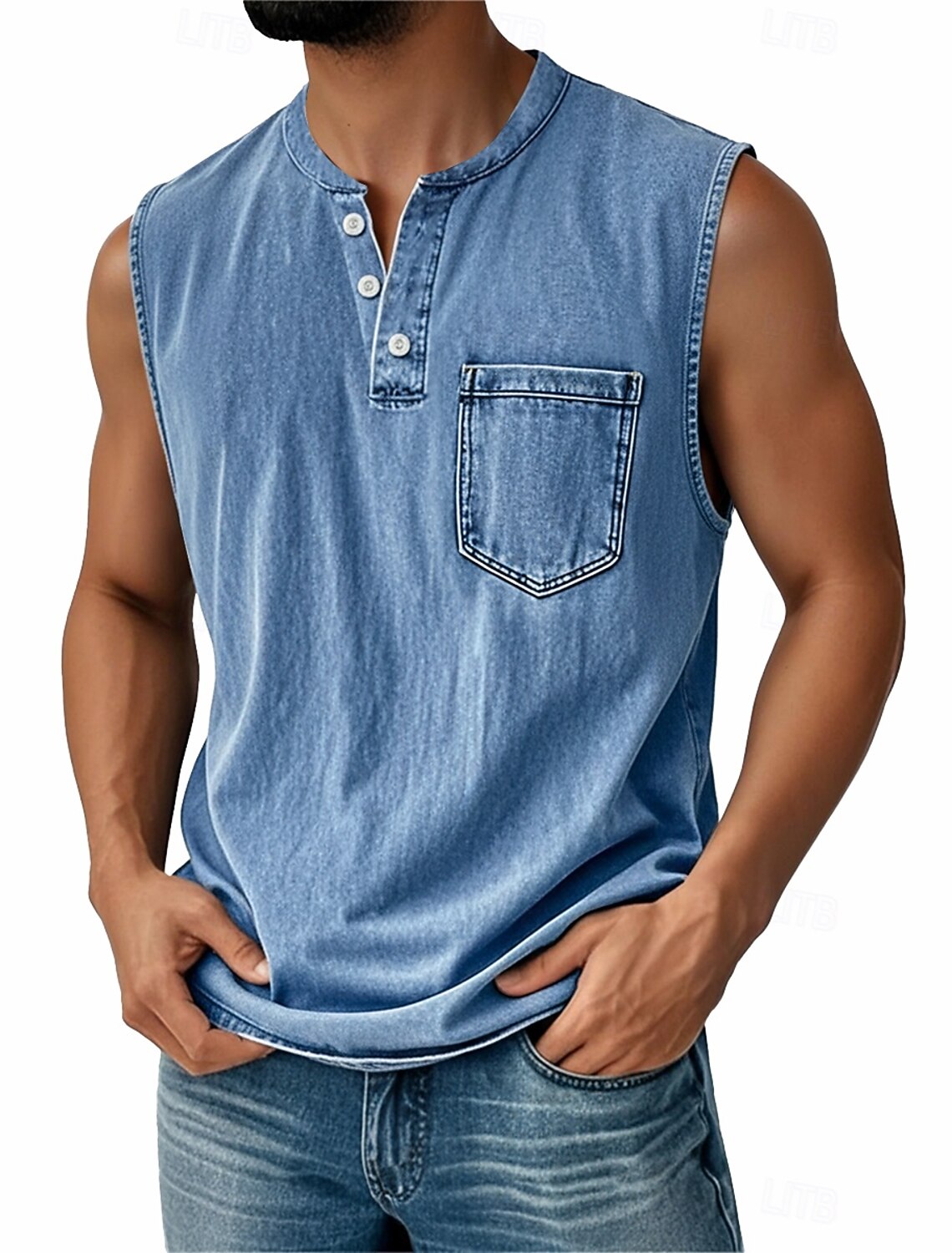 SoftFade™ Men's Vintage Vest Top 100% Cotton Acid Wash Undershirt Sleeveless Henley Shirt Summer Fall Plain Classic Vacation Street Black Top Tee for Men