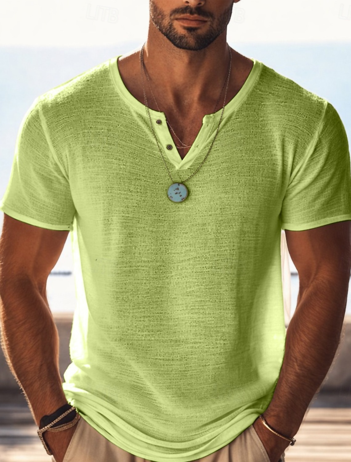 Men's Cotton Linen T Shirt Knit Tee Tee Top Short Sleeve V Neck Summer Solid Color Fashion Lightweight Basic Mesh Knitted Plain Casual Vacation Street Blue Black Light Green Top Tee for Men