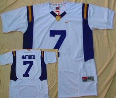 Men's LSU LA Tigers White 2024 official Tyrann Mathieu #7 embroidered