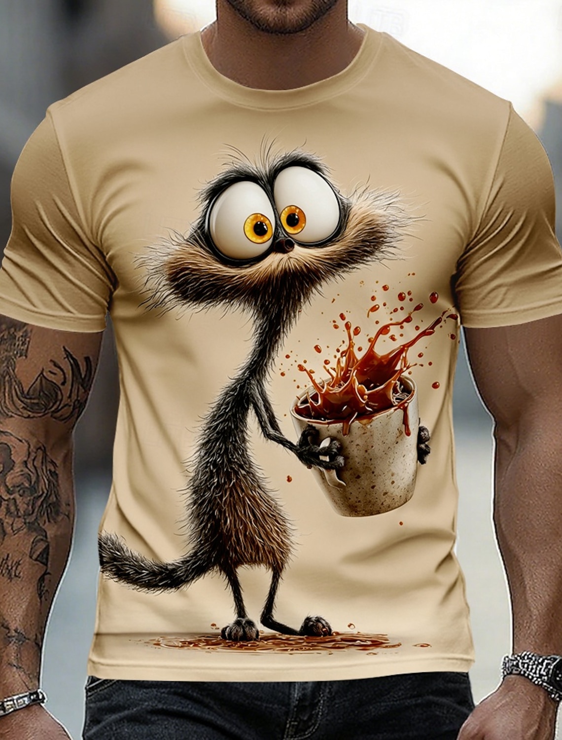 Men's Animal Cat T Shirt Short Sleeve T shirt 3D Print Crew Neck Shirt Funny Casual Daily Street Blue Green Khaki Summer Spring Clothing Apparel S M L XL 2XL 3XL