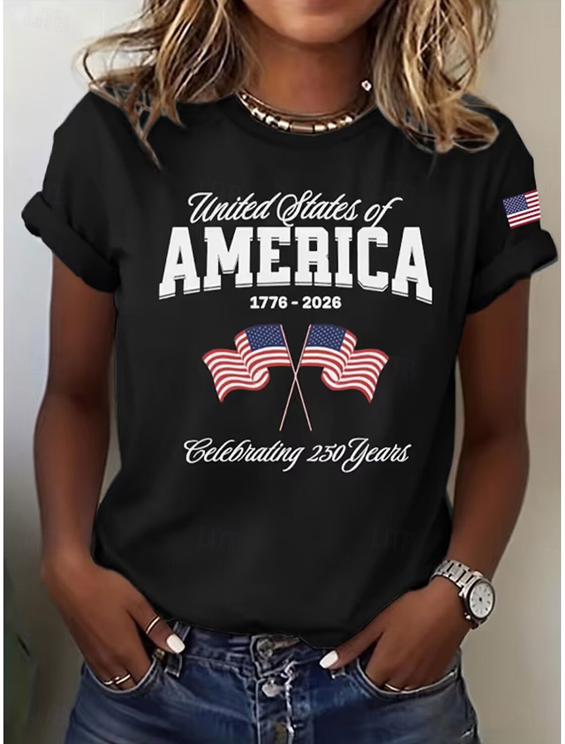 American Independence Day Women's T Shirt Print Graphic Letter American Flag Stylish Classic Casual Short Sleeve Crew Neck Regular Tops Daily Blue Black White Red Summer Spring