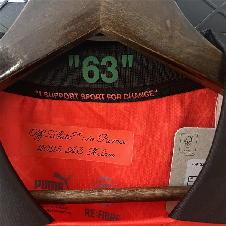 AC Milan X Off-White Shirt 2025 - Red - Official Replica 10047