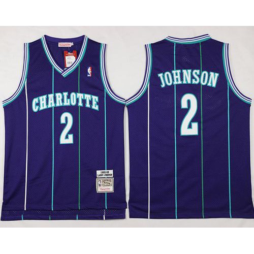 Mitchell And Ness Charlotte Hornets #2 Larry Johnson Purple Throwback Stitched NBA Jersey Mens