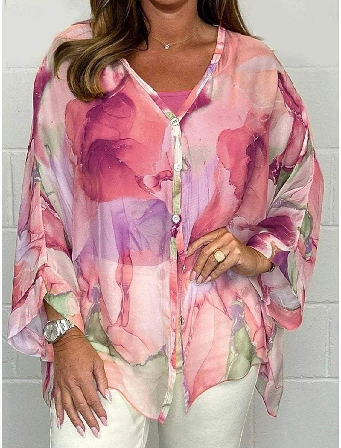 Women's Shirt Blouse Stylish Casual Floral Regular Tops Long Sleeve V Neck Buttons Print Regular Fit Daily Summer Spring Fall