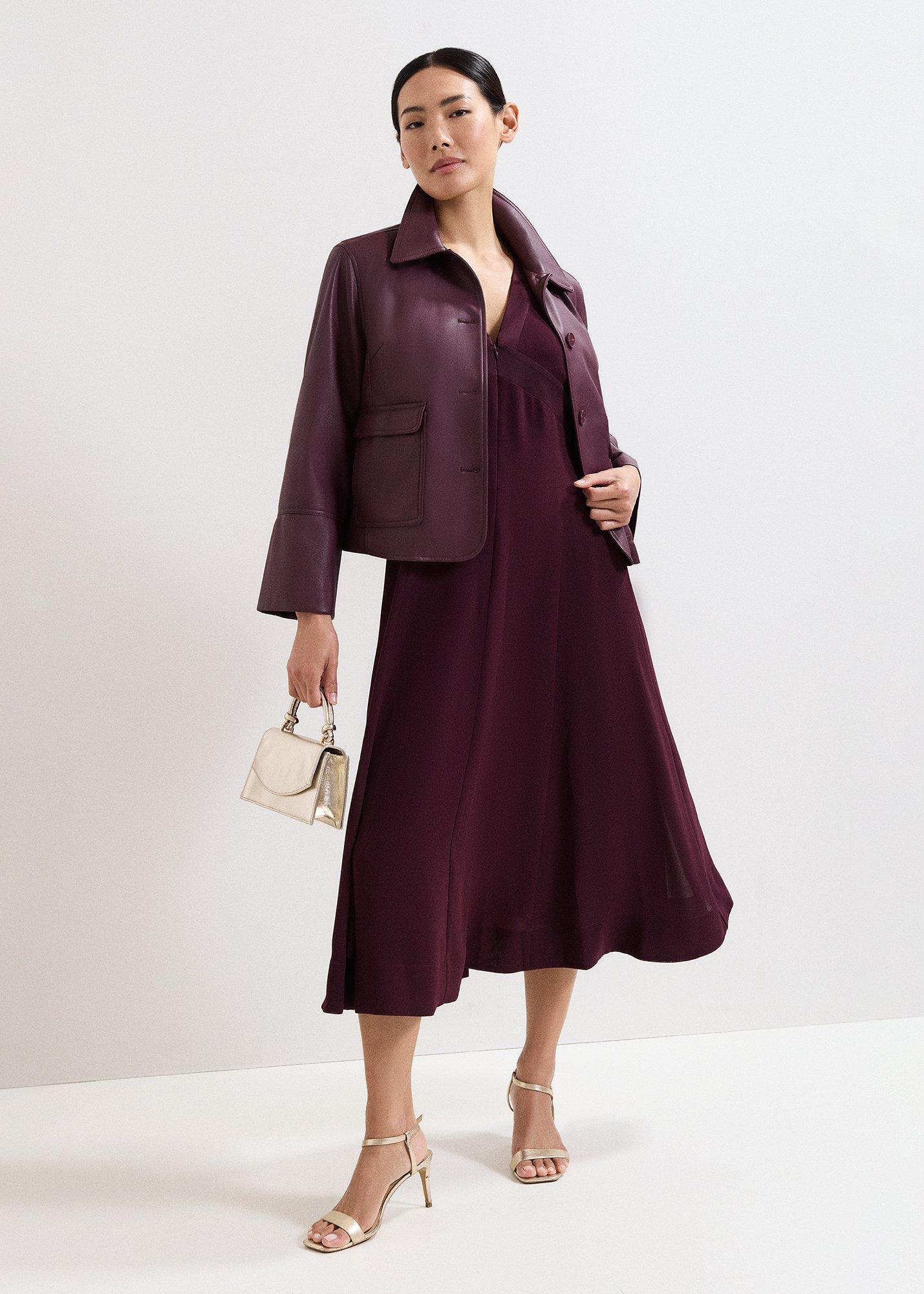 Vera Burgundy Plain Midi Dress