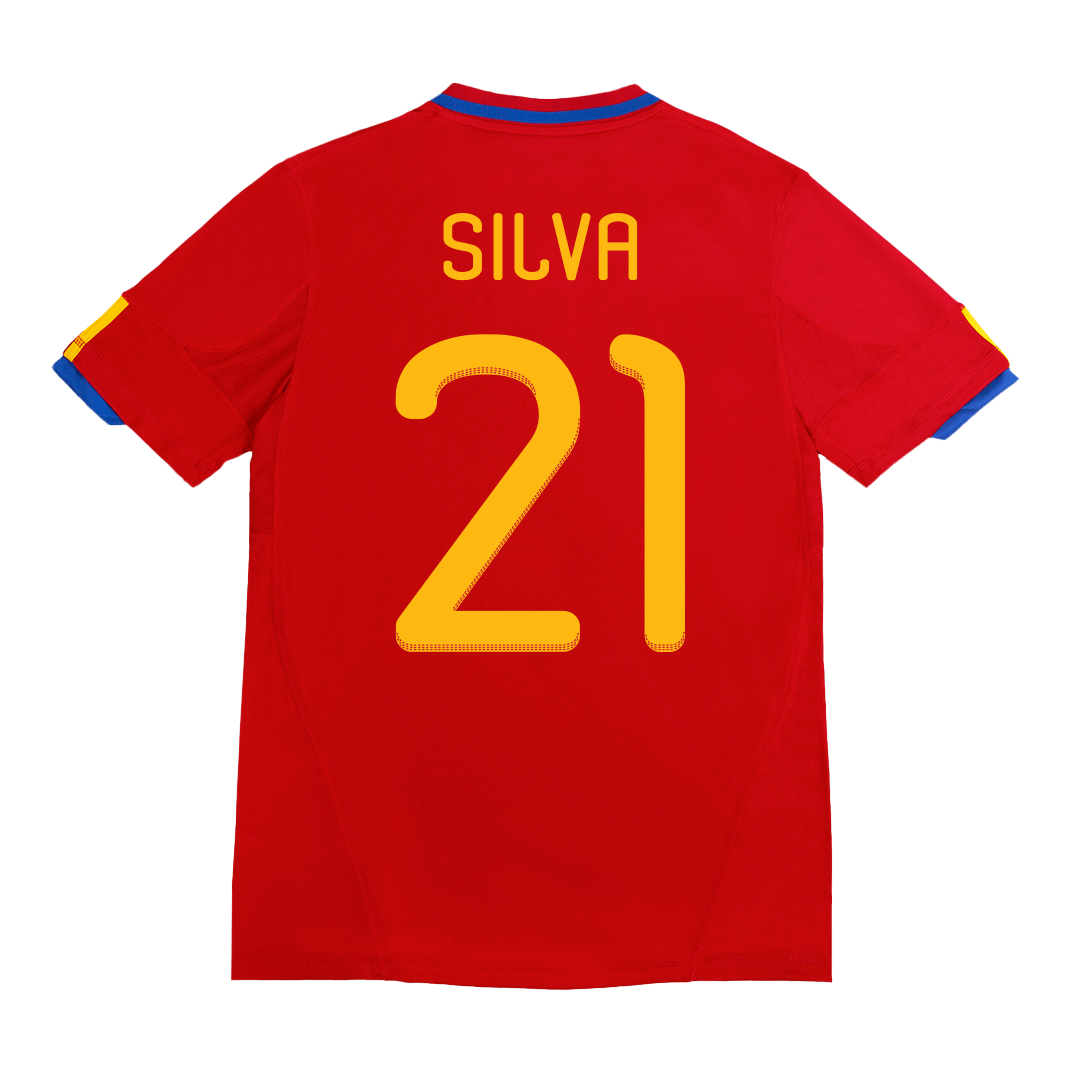 Retro SILVA #21 2010 Spain Home  Soccer Jersey Authentic Kit