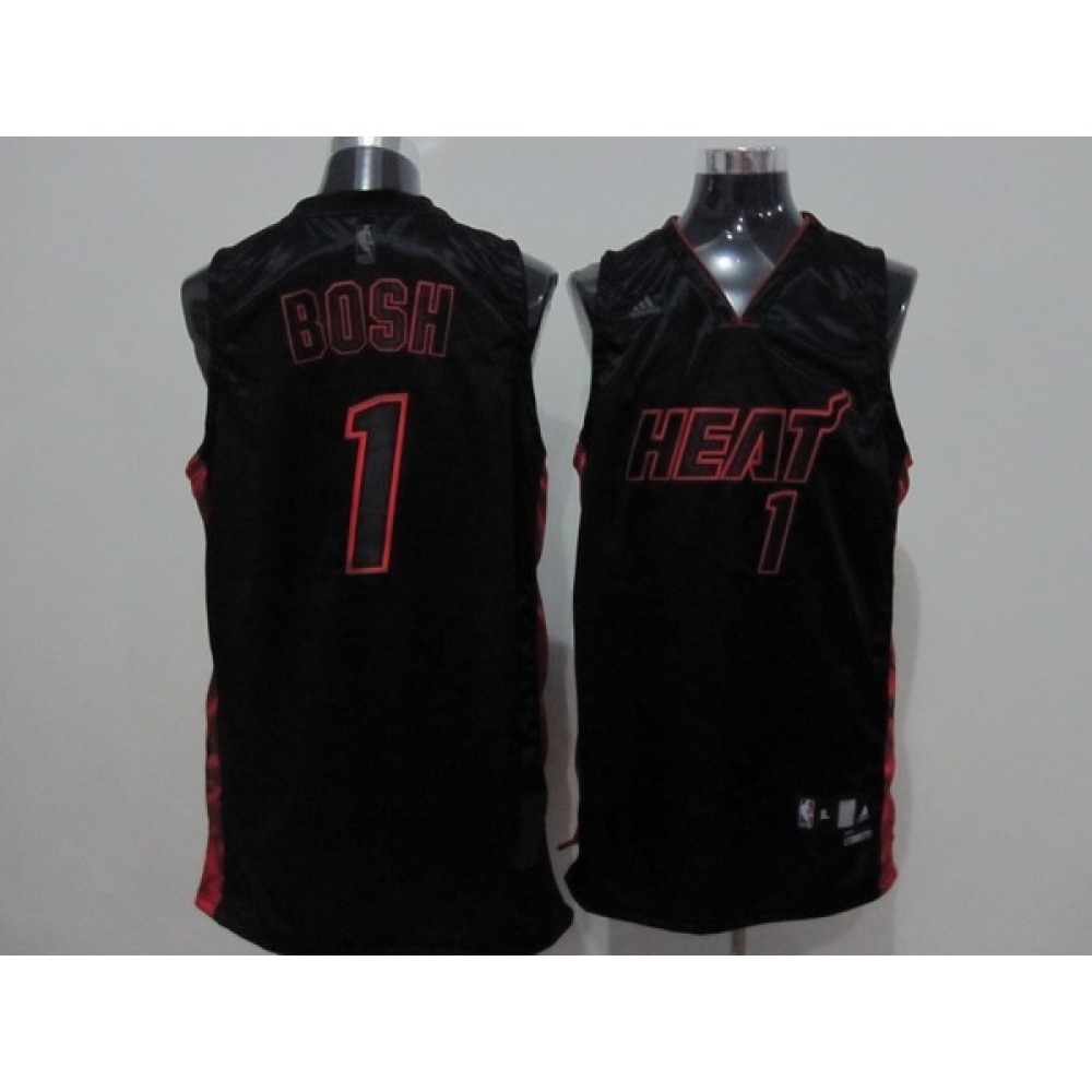 Heat #1 Chris Bosh Black With Red&Black Number New Style Stitched NBA Jersey