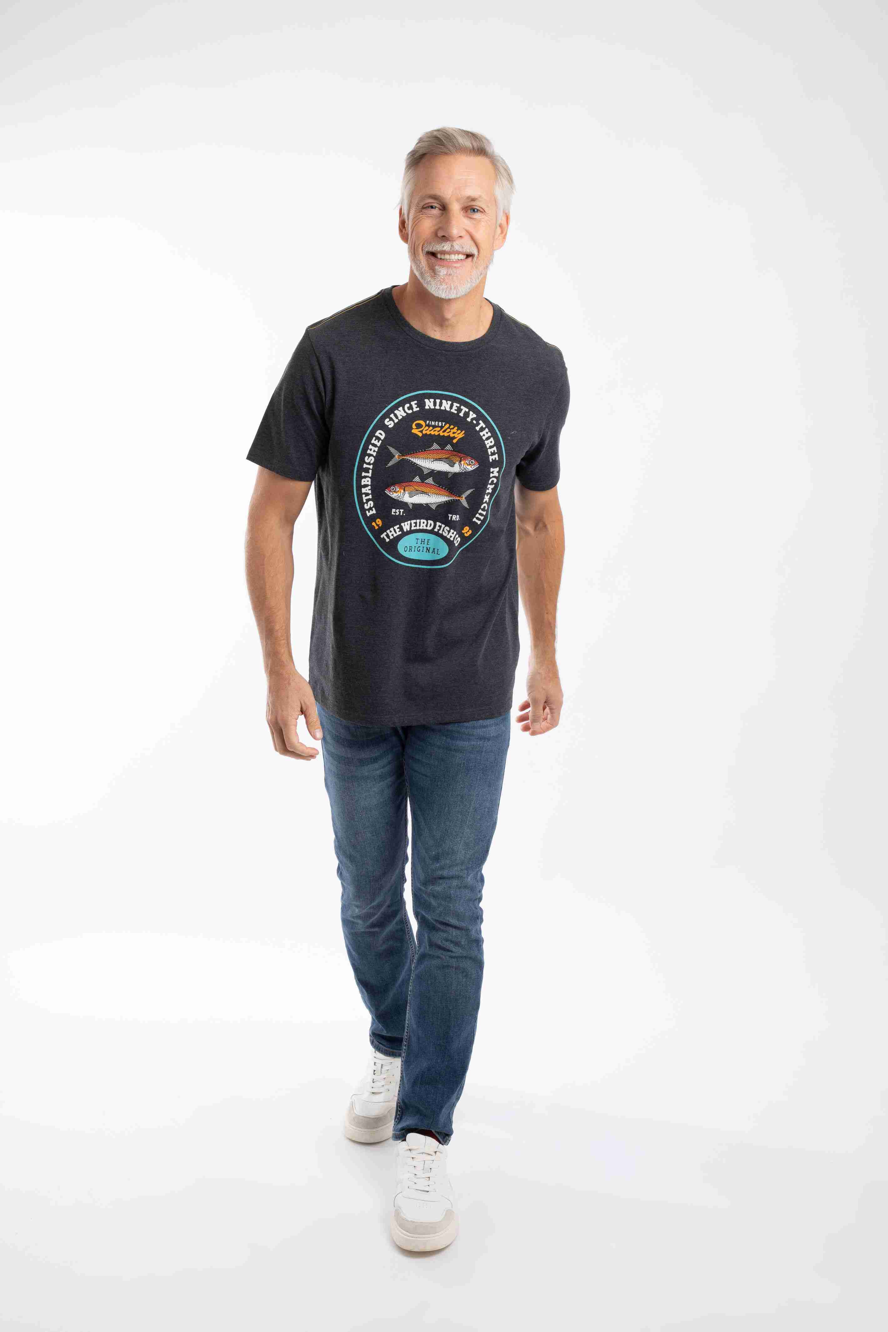 Fish Stamp Front Print Graphic T-Shirt Black