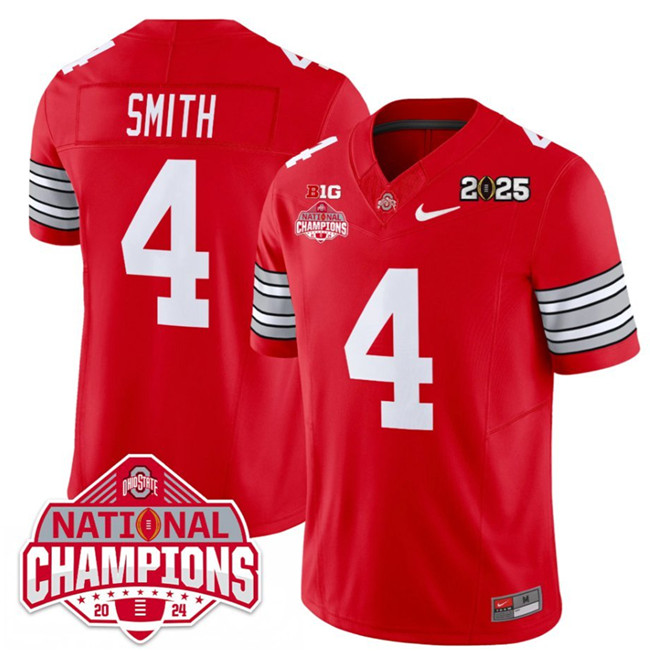 Men's Ohio St Buckeyes #4 Jeremiah Smith Red 2025 match worn game day