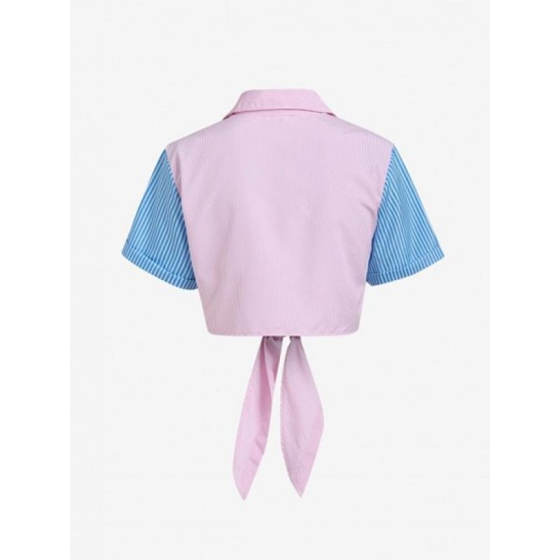 Contrast Striped Button Down Knotted Shirt UU3120