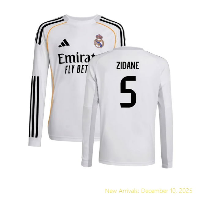 2025-2026 Real Madrid Long Sleeve RM Premium Quality Home Shirt (Kids)