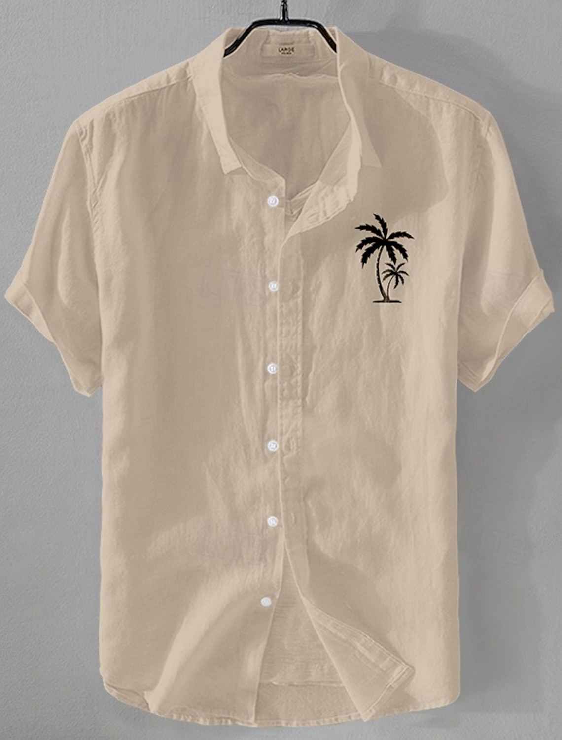 Men's Linen Shirt Minimalist Aloha Shirt Casual Shirt Cotton Linen Shirt Button Up Shirt Coconut Tree Vacation Street Black White Pink Dark Navy Short Sleeve Lapel Summer Clothing Apparel Button-Down