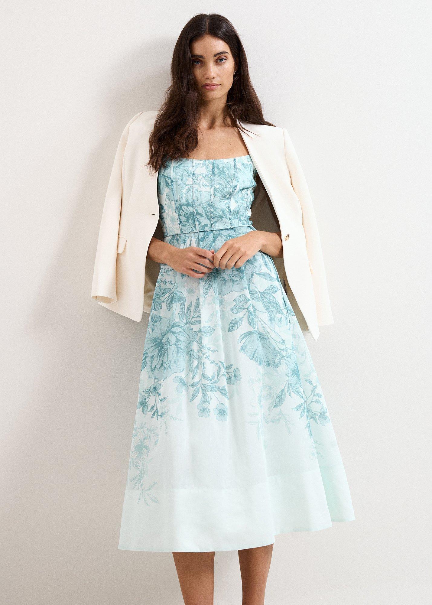 Velicia Linen Blend Floral Midi Dress