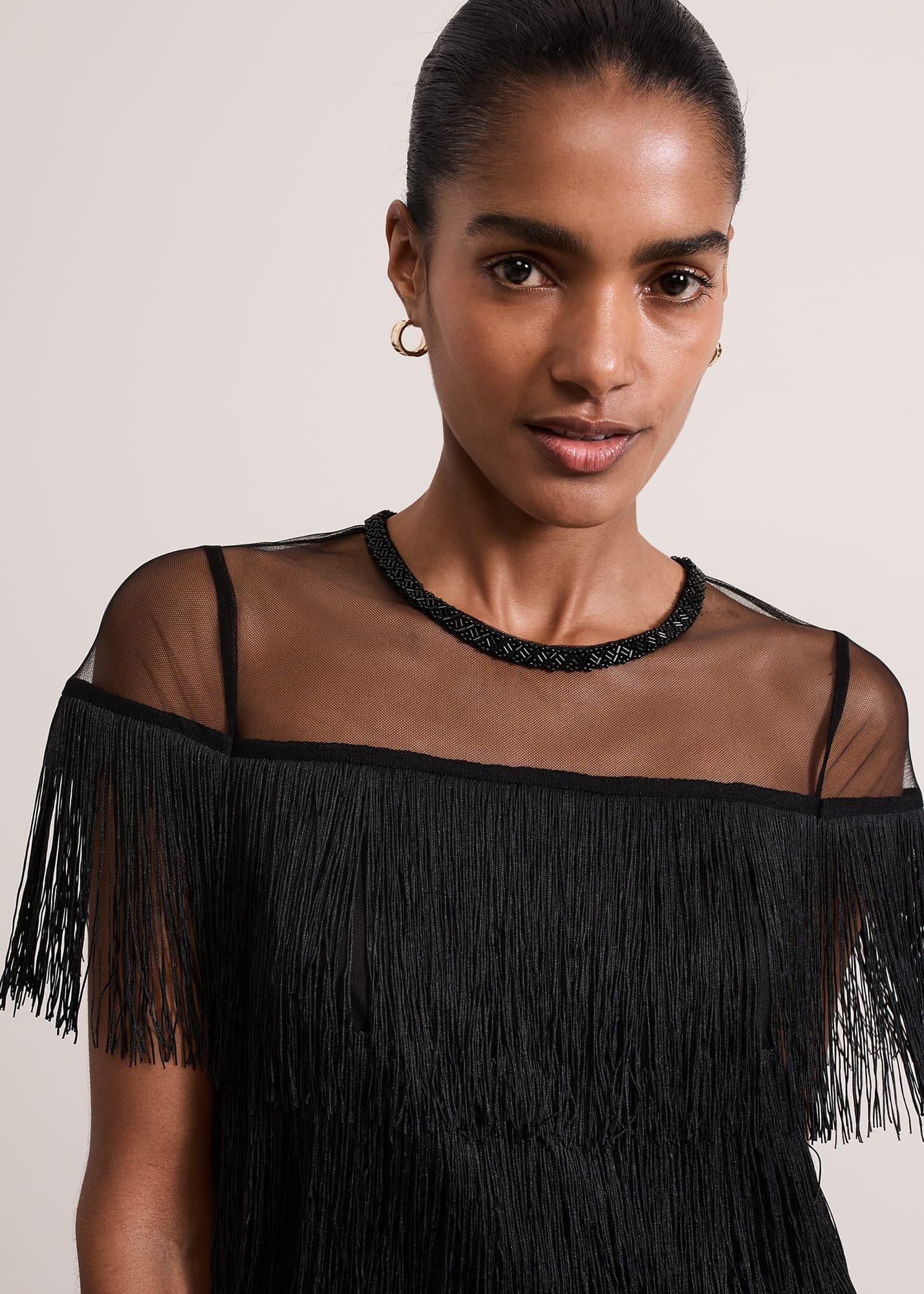 Viola Black Fringe Mini Dress