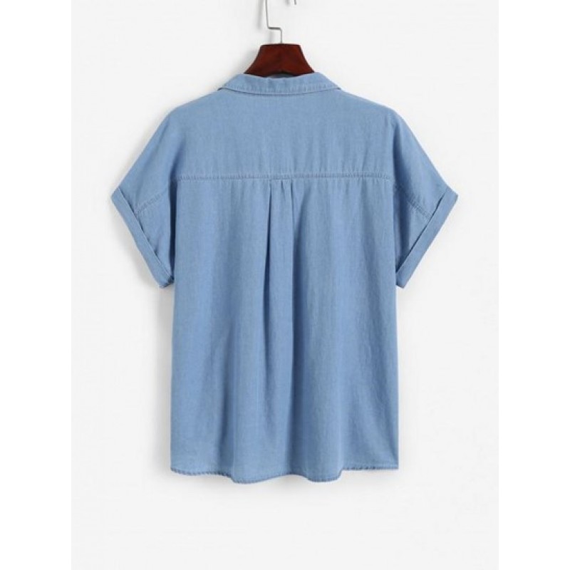 Chambray Pocket Batwing Sleeve Shirt IK3248