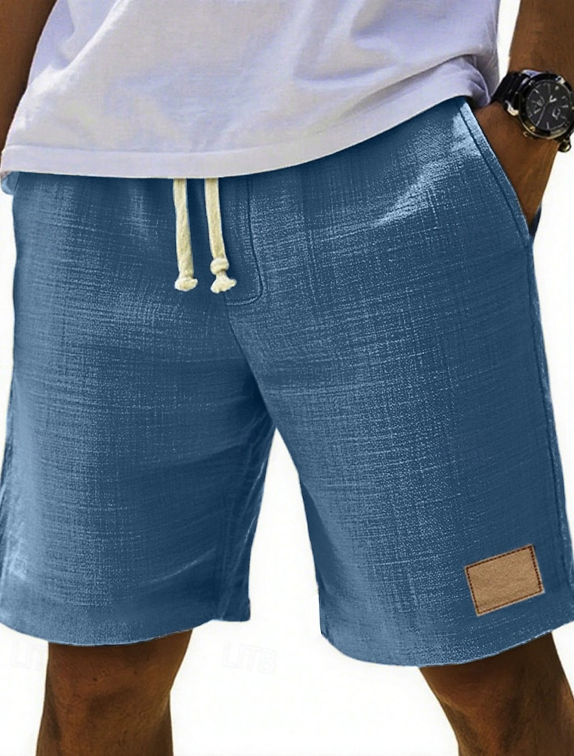 Men's Shorts Summer Beach Pocket Elastic Waist Drawstring Plain #1