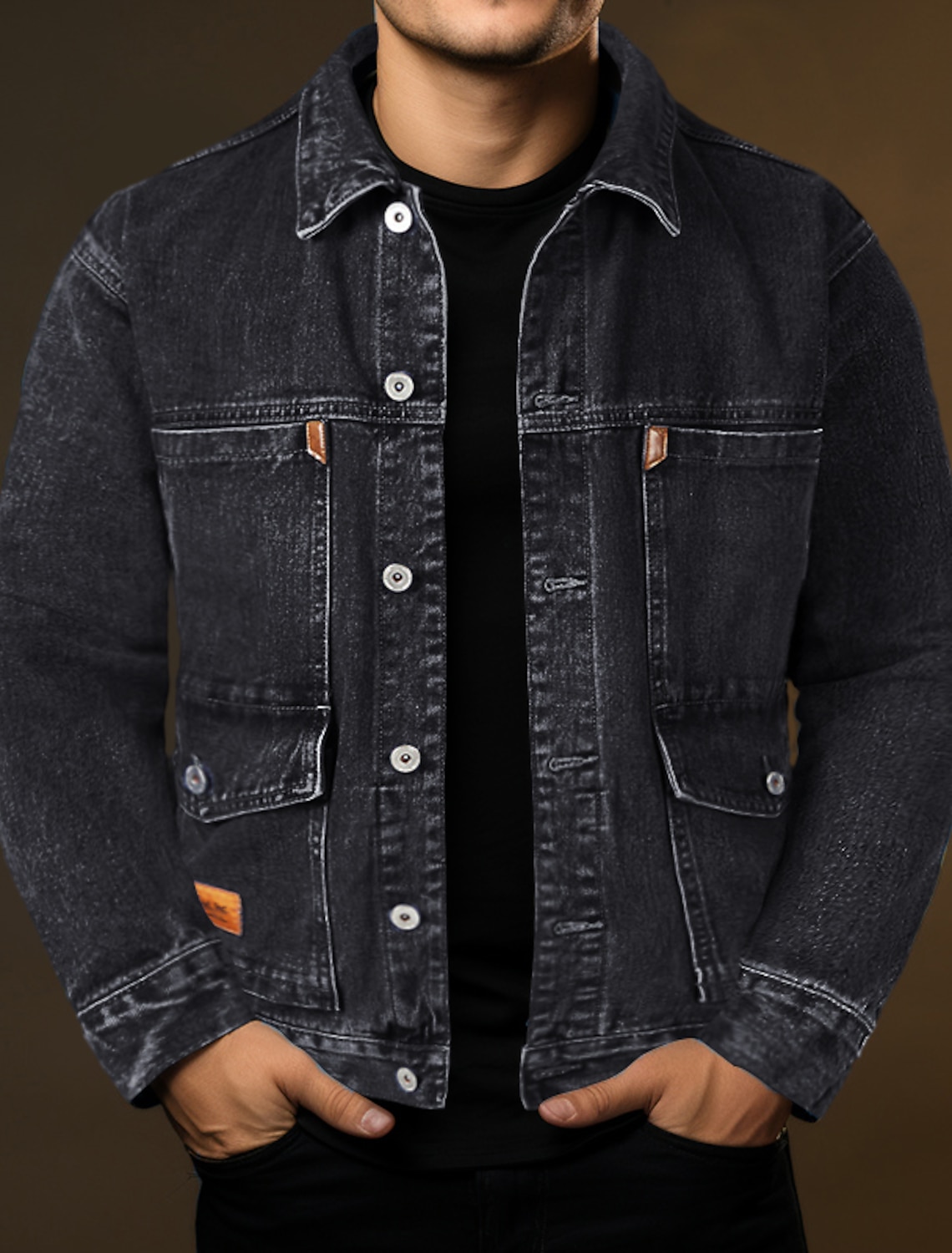 Men's Trucker Jacket Denim Outdoor Daily Wear Windproof Pocket Spring