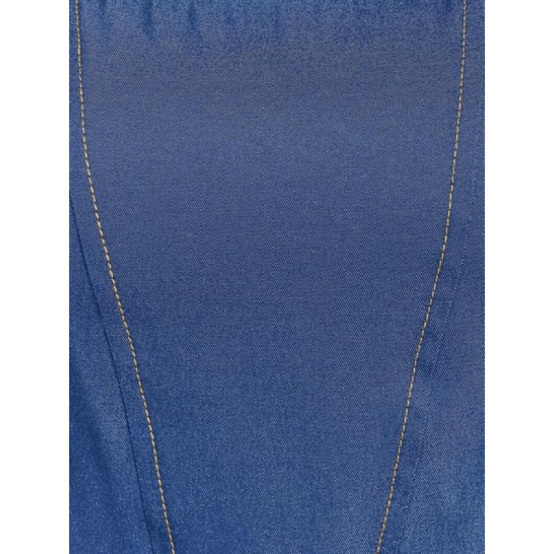 Topstitching Corset-style Chambray Puff Sleeve Top KZ9790