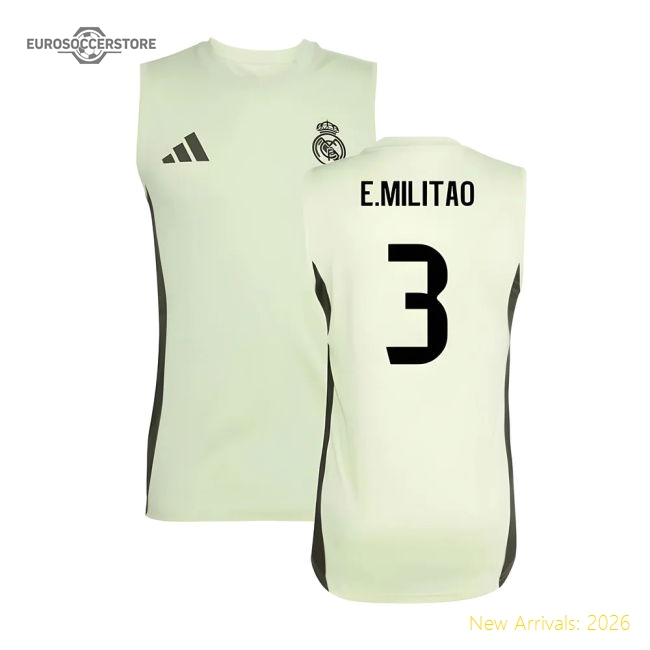 Trending 2025-2026 Real Madrid Sleeveless Training Jersey (Almost Lime) (E.Militao