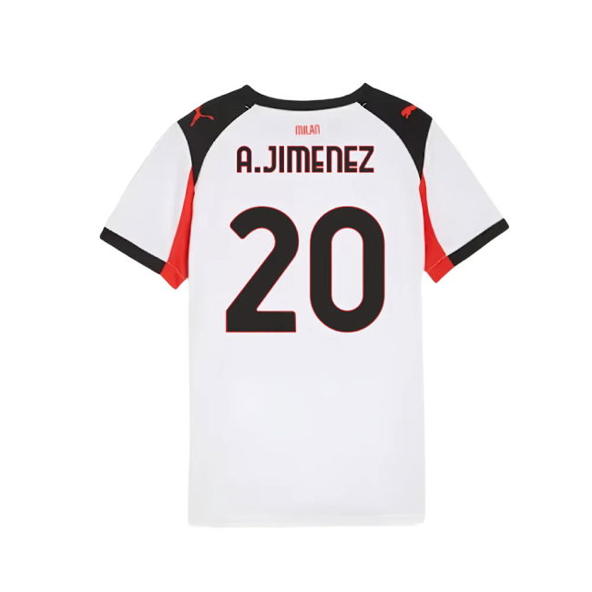 Acm Ac Milan Away Shirt Kids A Jimenez #20 Pro Series Fan Gear Upd...