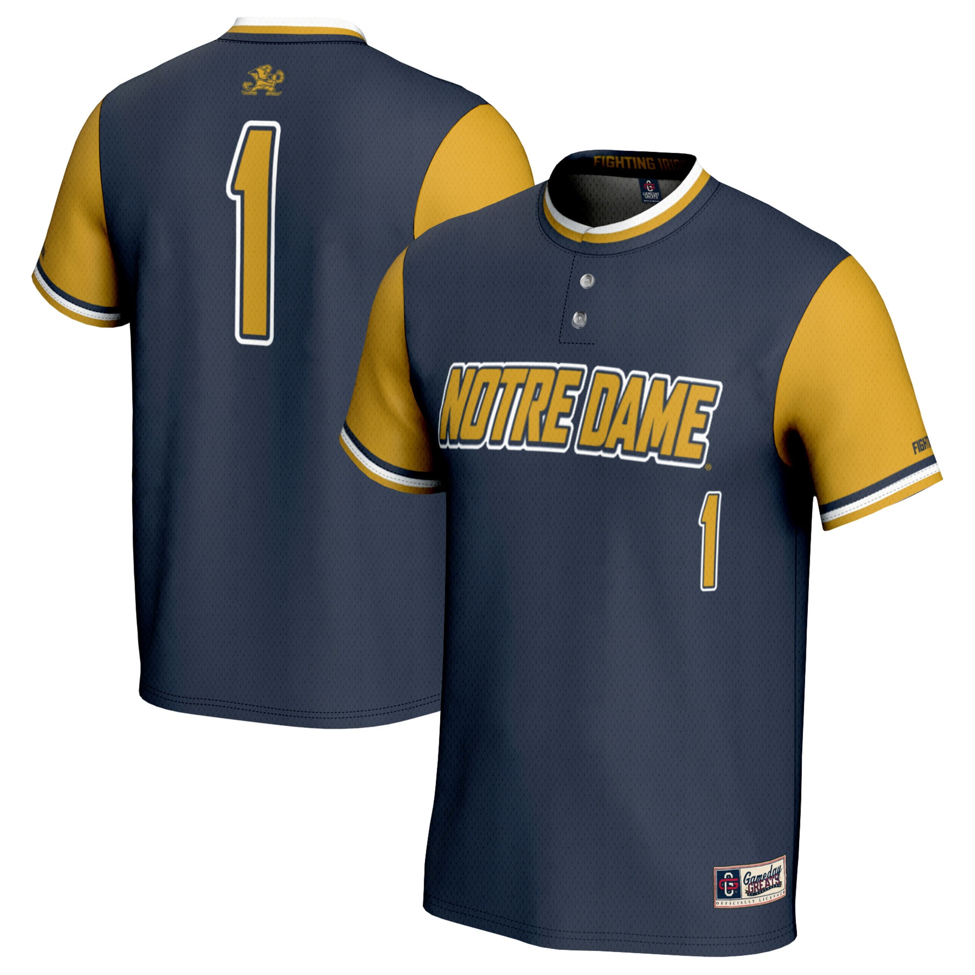 [NJP] Notre Dame Fighting Irish GameDay Greats Youth Softball Lightweight Fashion Jersey - Navy/Gold
