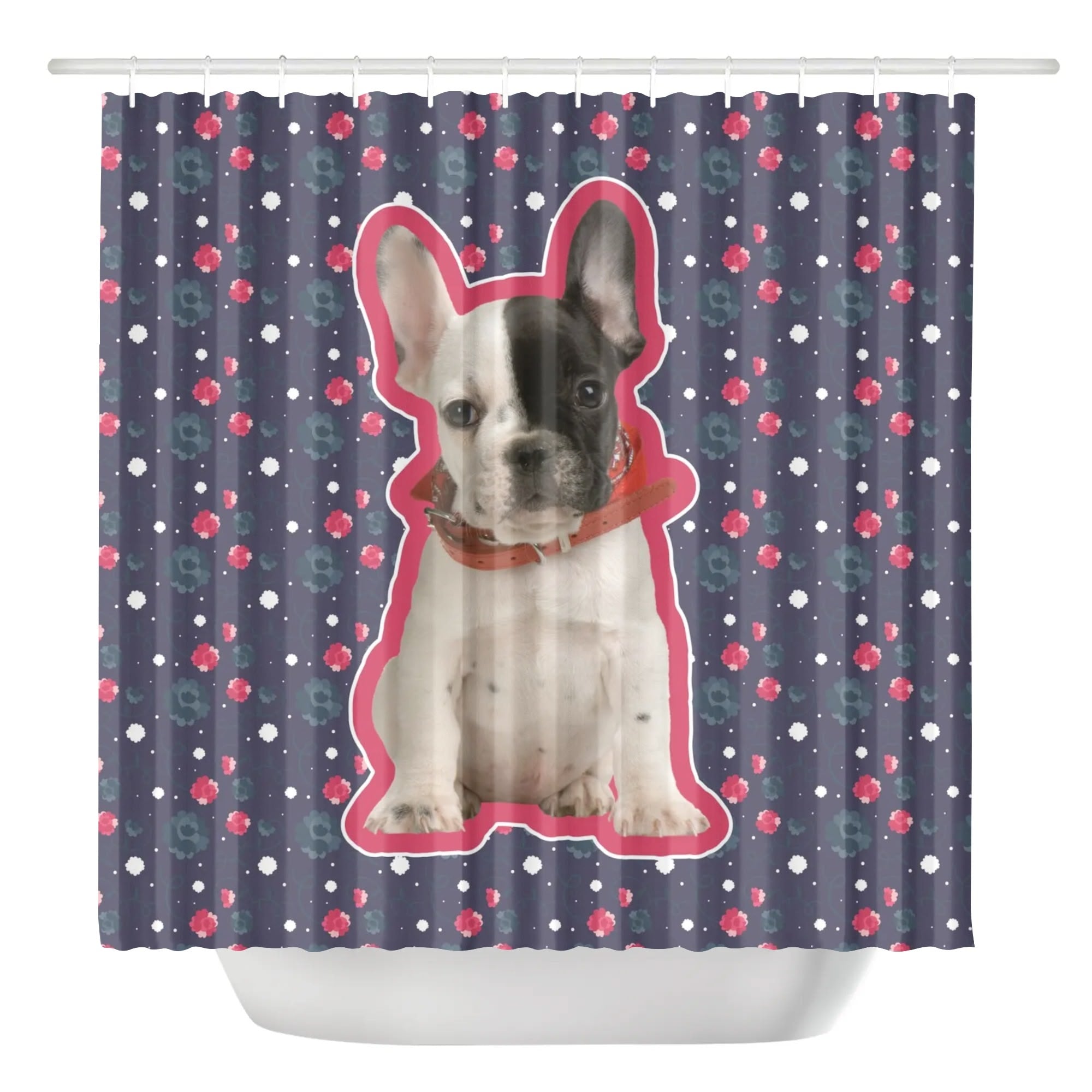 French Bulldog Personalized Shower Curtain With Frenchie’s Image Durable Dog Item