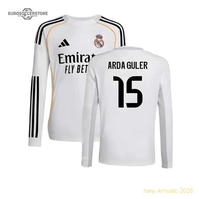 Genuine 2025-2026 Real Madrid Long Sleeve Home Shirt (Kids) (Arda Guler
