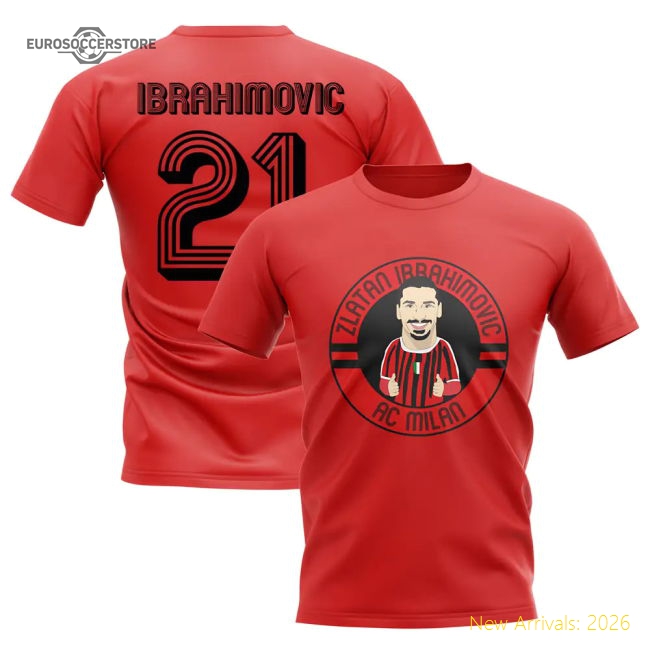 Top-Quality Zlatan Ibrahimovic Ac Milan Illusration T-Shirt (Red)