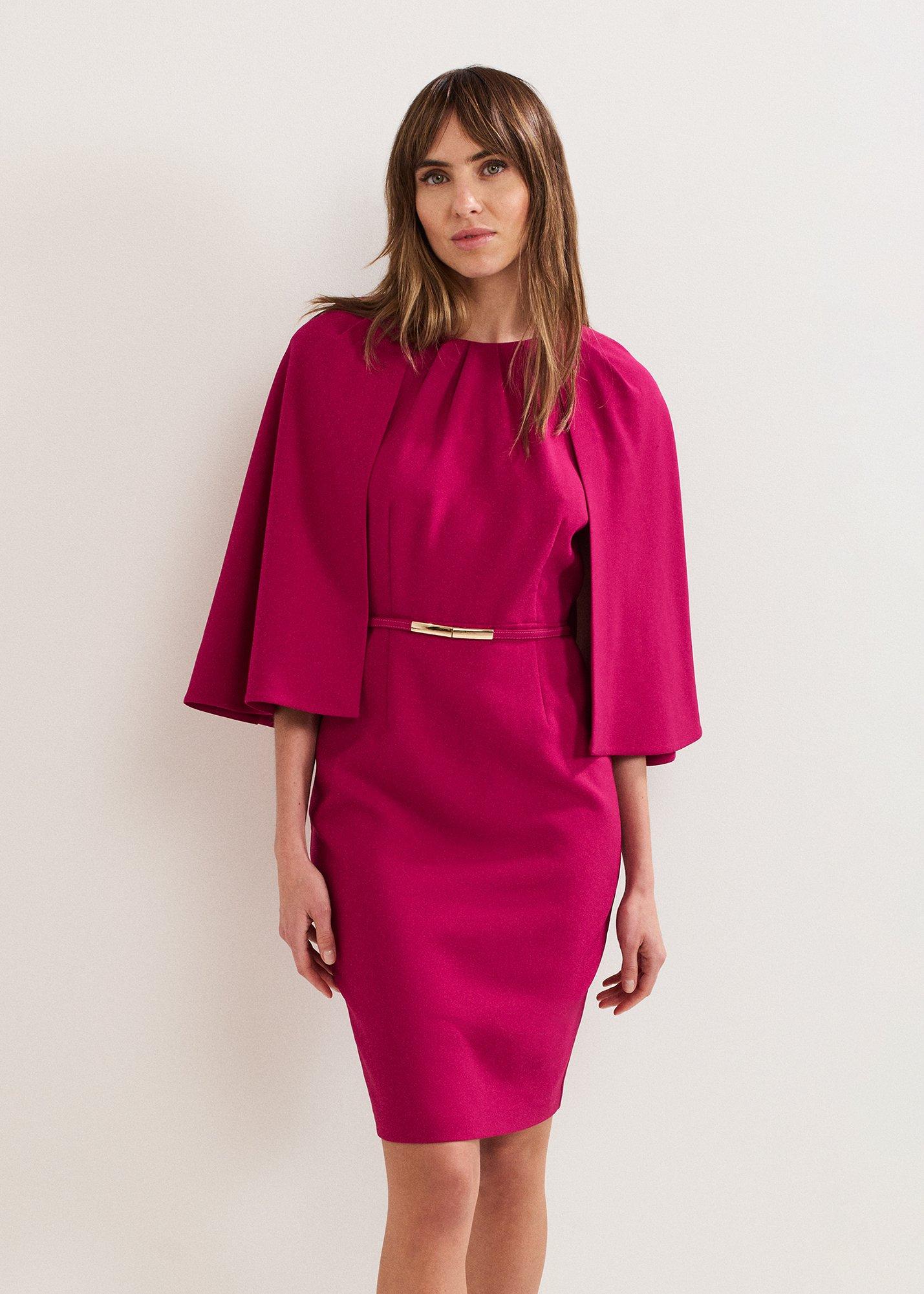 Veronica Pink Cape Belted Midi Dress