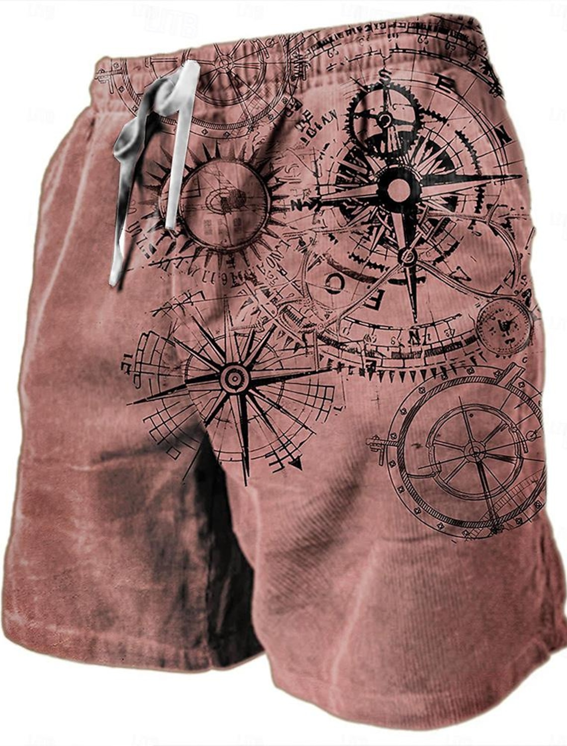 Men's Nautical Graphic Prints Compass Sweat Shorts Beach Terry Mid