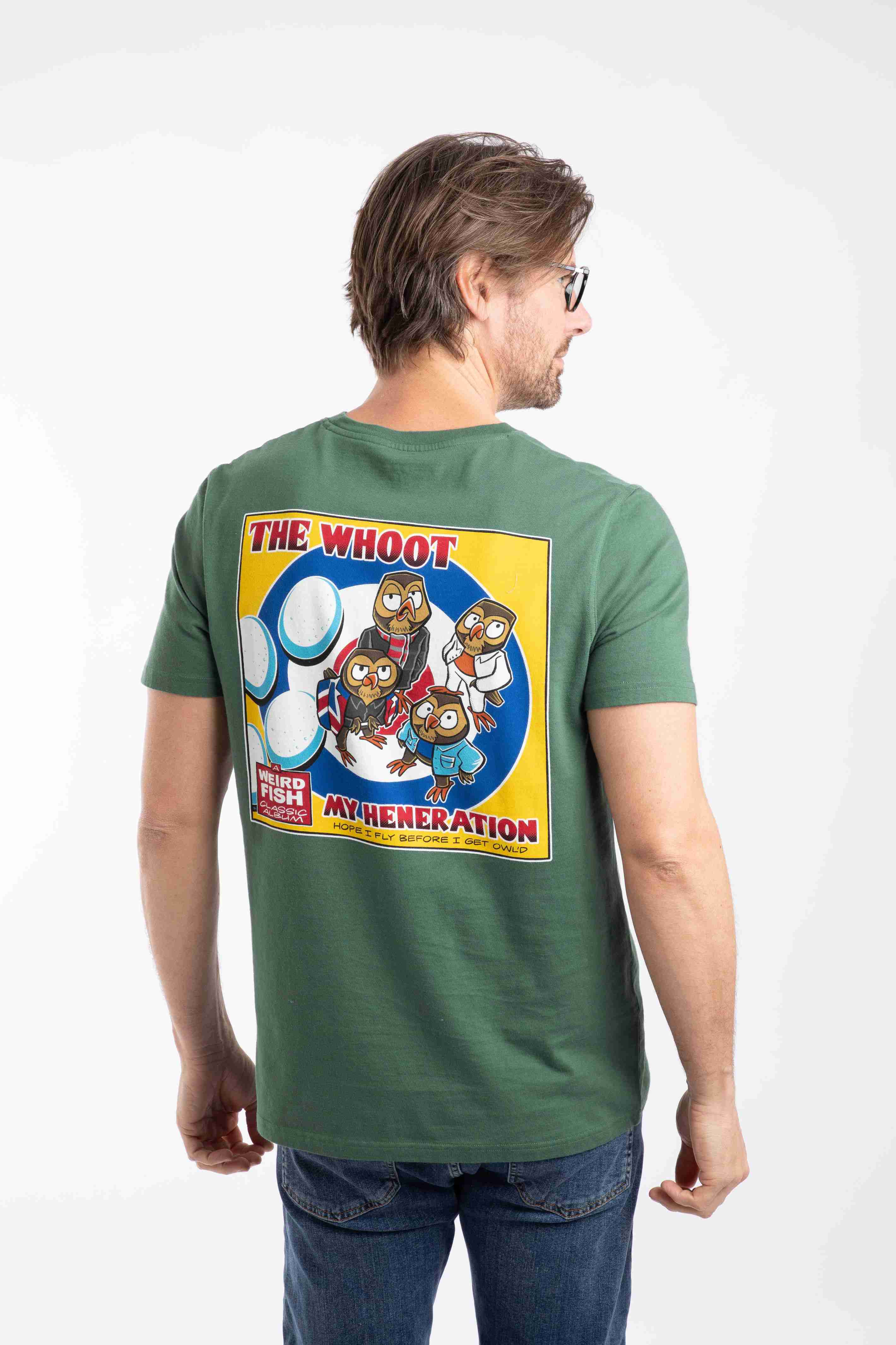 The Whoot Back Print Artist T-Shirt Dusky Green