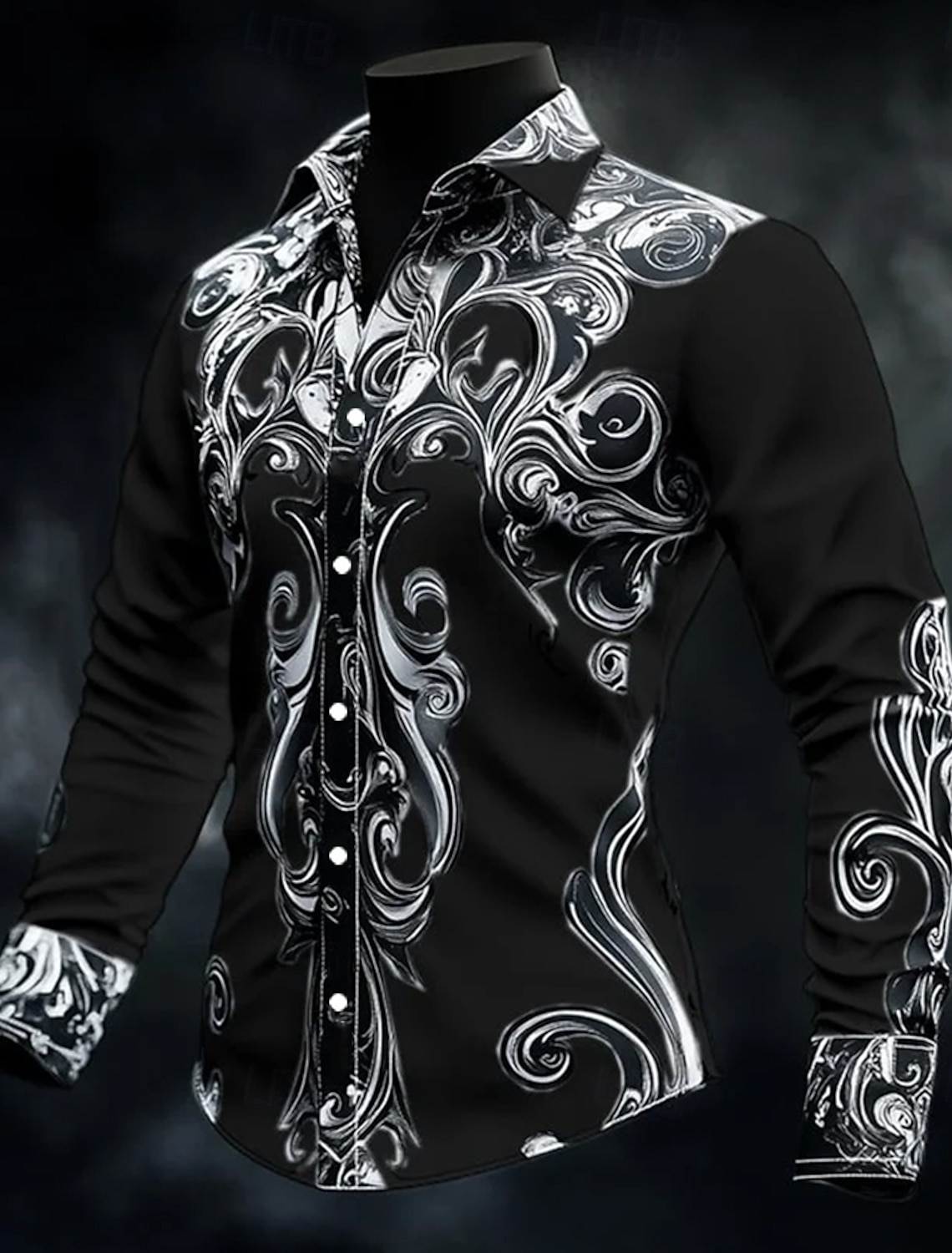 Men's Geometric Scrollwork Costumes Shirt Button Up Casual Dress Long