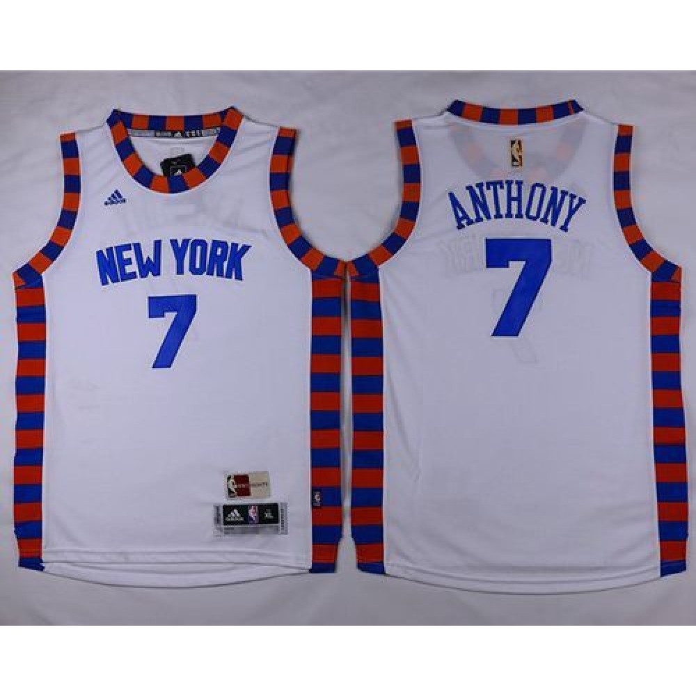 Performance Top-Grade Men's Knicks #7 Carmelo White Basketball Jersey
