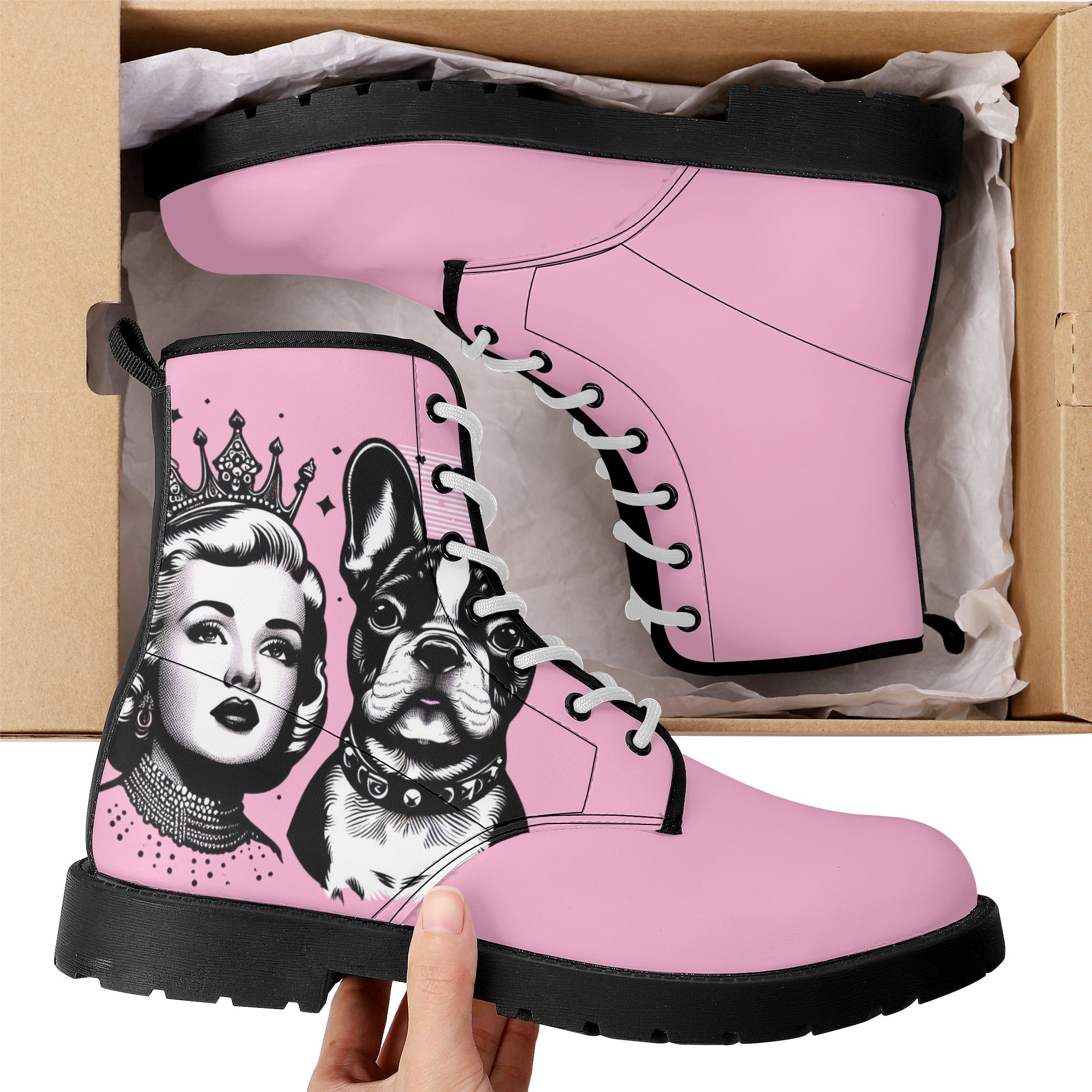 Trendy Stylish Molly - Casual Leather Boots For Frenchie Fans