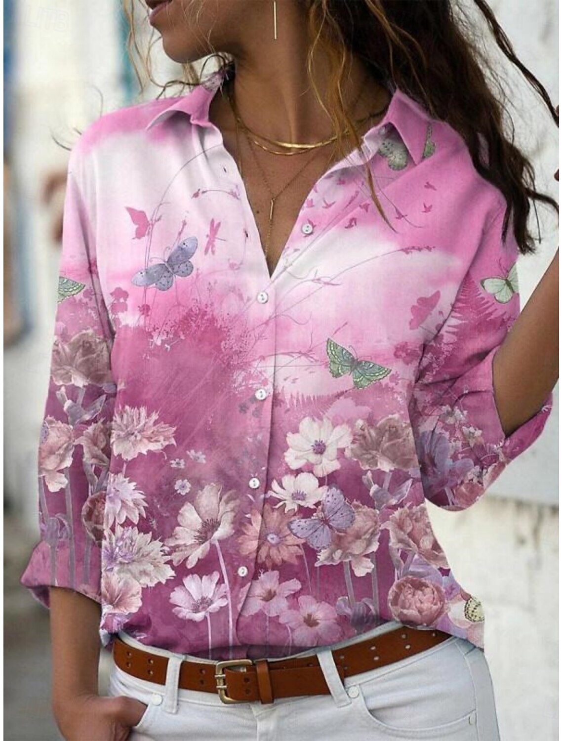 Women's Shirt Blouse Stylish Casual Floral Regular Tops Long Sleeve Shirt Collar Buttons Print Regular Fit Daily Summer Spring