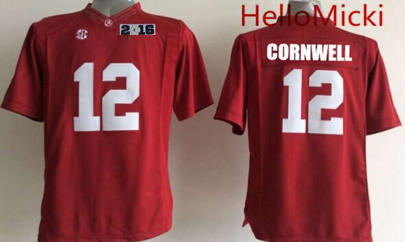 Men's ALA Tide Red 2016 authentic David Cornwell #12 game jersey