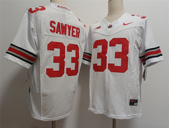 Men's Ohio St Buckeyes #33 Jack Sawyer White 2025 game jersey high