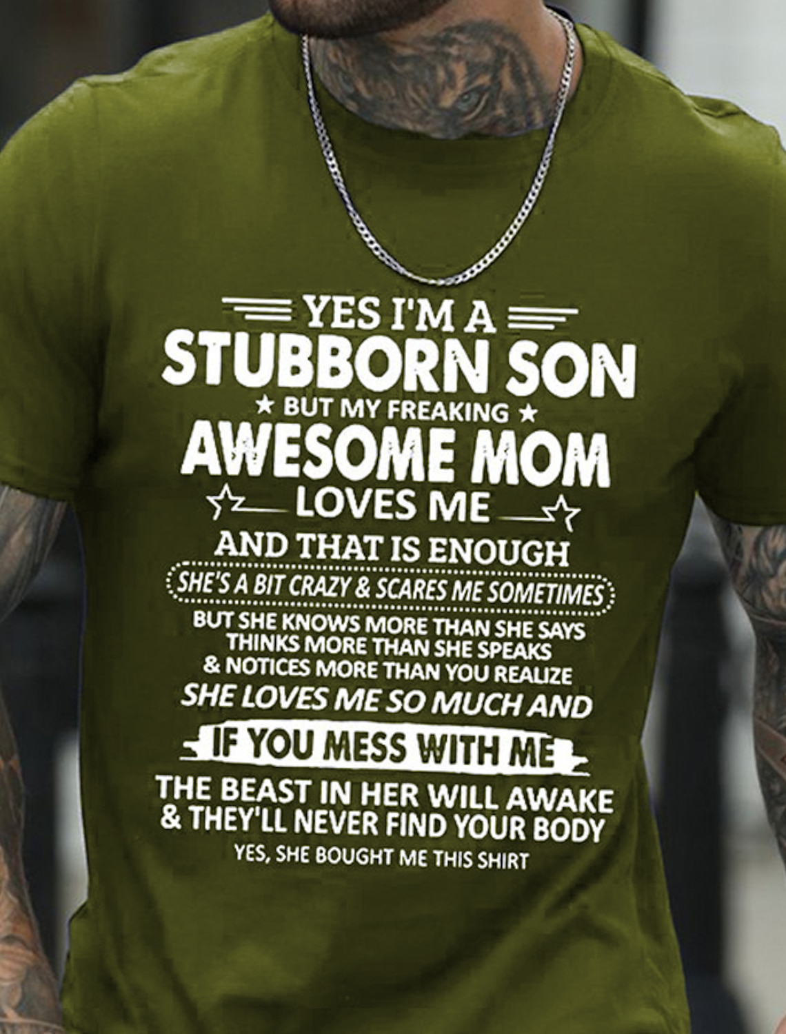 Stubborn Son & Protective Mom Men's Graphic T-Shirt - Awesome Mother's Love Family Gift