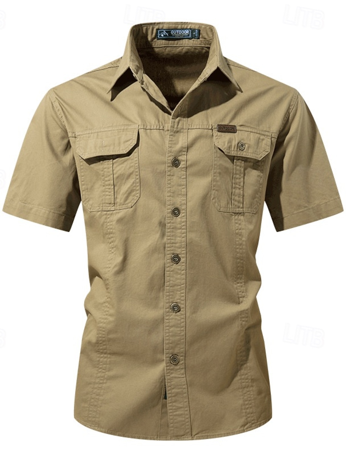 Men's Shirt Workwear Shirts Casual Shirt Work Shirt Button Up Shirt Black Blue khaki Army Green Gray Short Sleeve Plain Lapel Vacation Holiday Pocket Clothing Apparel 100% Cotton Fashion Casual