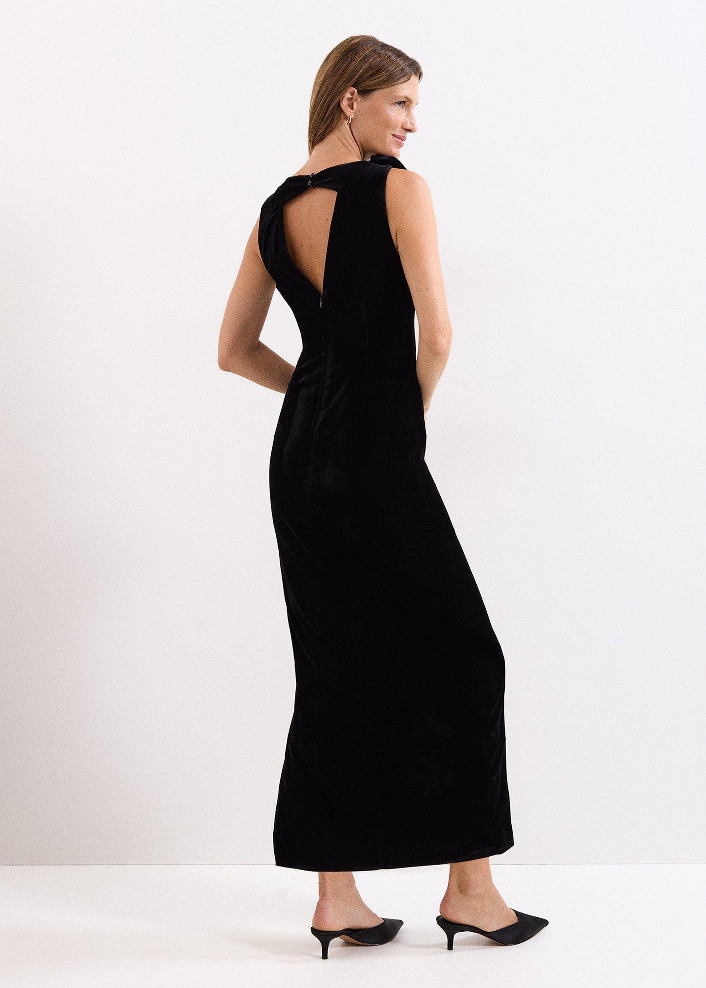 Melony Black Velvet Ruffle Maxi Dress