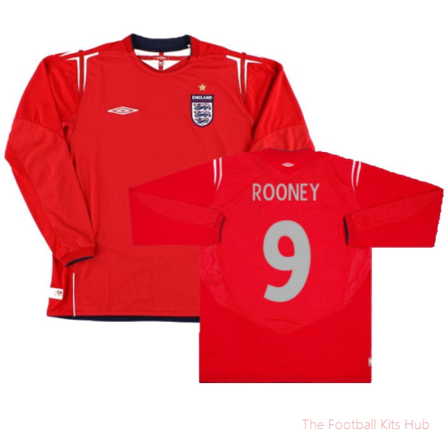 England 2004-2006 Away L/S Shirt (L) (Excellent) (Rooney 9)