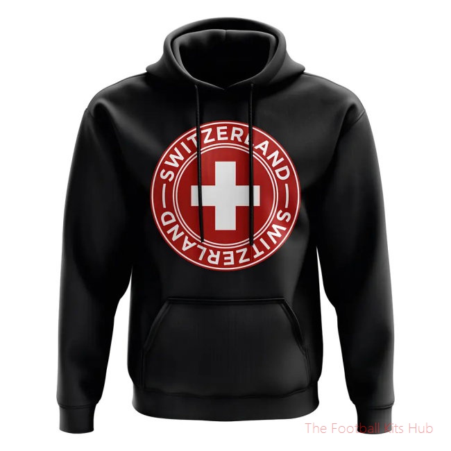Men Switzerland Football Badge Hoodie (Black)