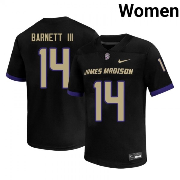 Women James Madison Dukes #14 Alonza Barnett III Black Stitch Jersey