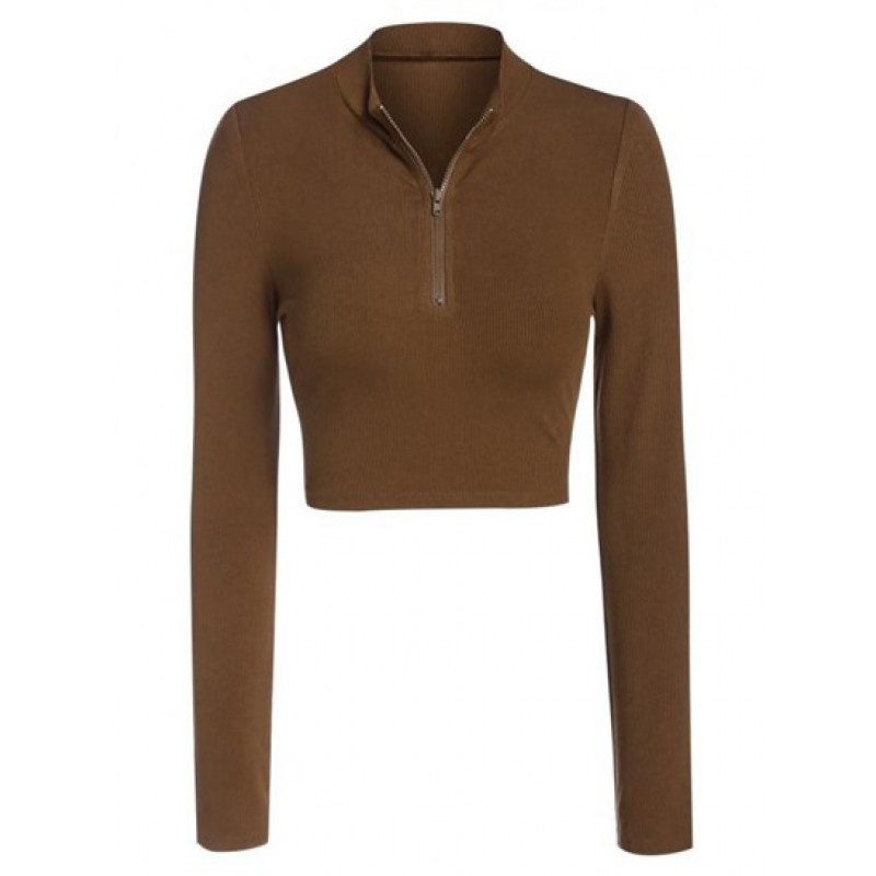 Ribbed Half Zip Crop T Shirt DN8769