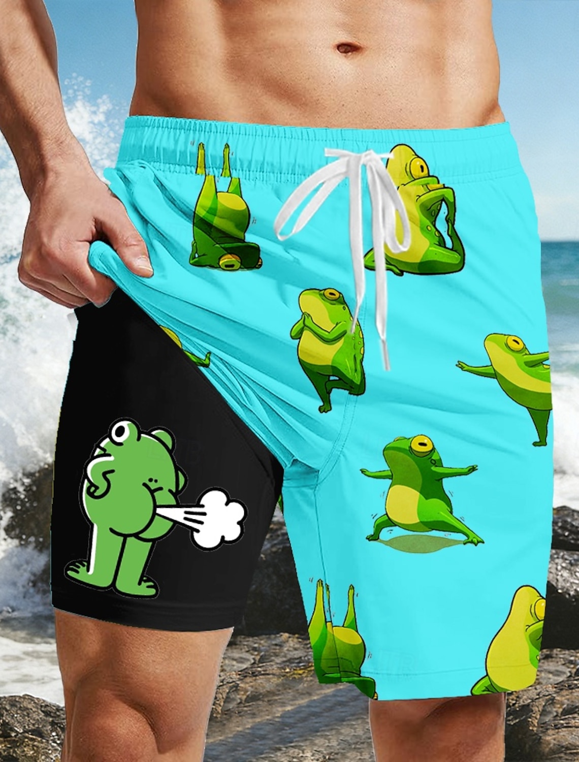 Men's Funny Duck Slang Lined Shorts 2 in 1 Board Swim Mid Waist