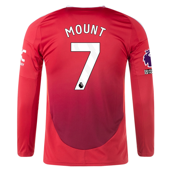 Mason Mount Manchester United Long Sleeve Home Football Shirt 24/25 EPL No Room For Racism Red