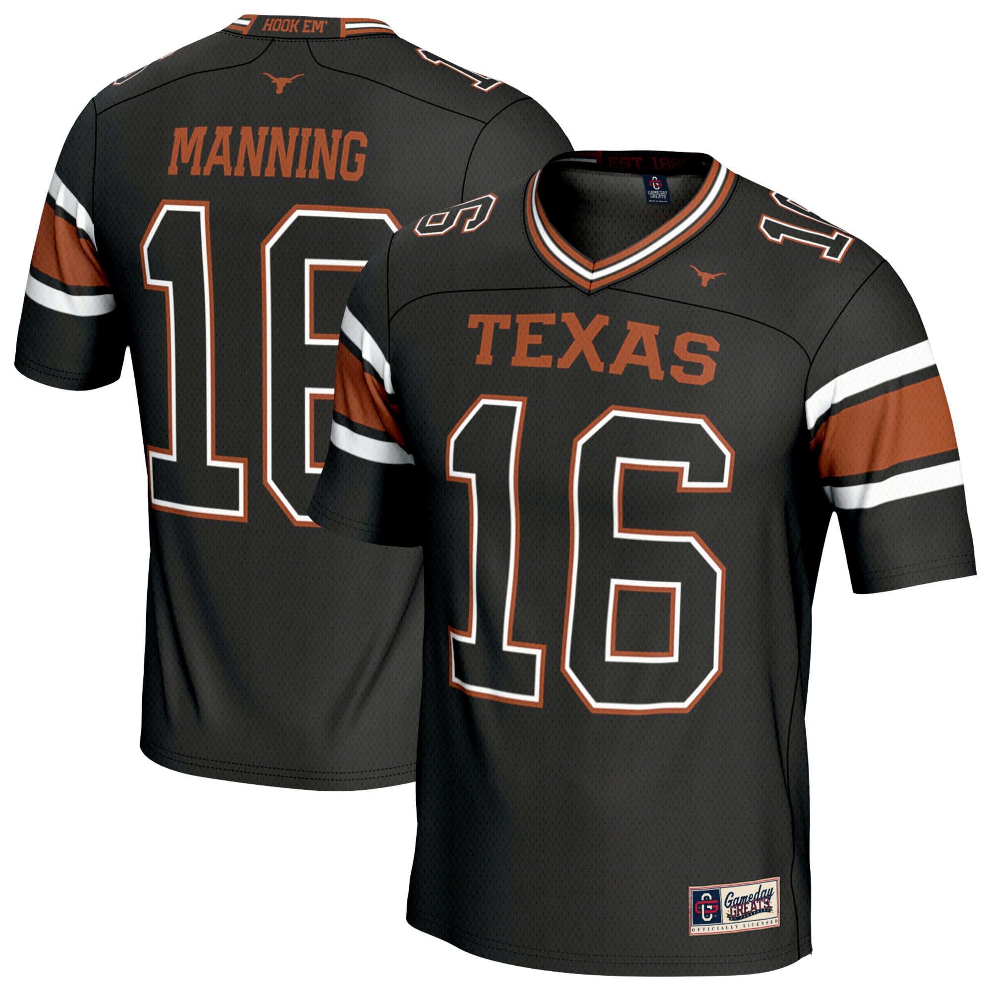 [DDG] Arch Manning Texas Longhorns GameDay Greats Youth Football Fashion Jersey - Black